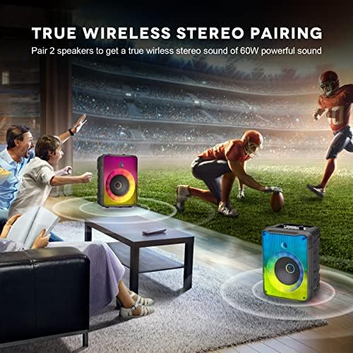 TamProad Bluetooth звучници, 30W преносен гласен безжичен стерео стерео звучник со длабок бас, Bluetooth 5.0, шарени светла, спарување на TWS,
