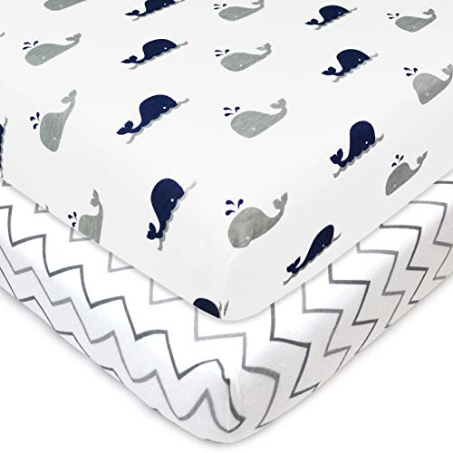 Американска компанија за бебиња отпечати природен памучен дрес плетен преносен/мини-плетен лист, морнарички кит/сив цик-цак, мек дише,