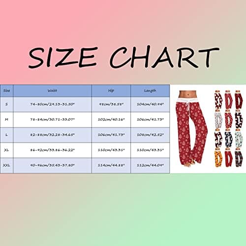 Панталони за пижами за жени меки панталони со цветни печатени салони со средно-половини со џебови што ги влече палацо салон со широки панталони