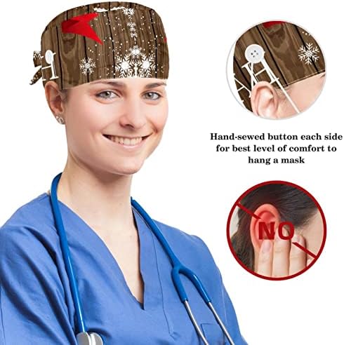 Медицинска сестра капачиња долга коса, елени весели Божиќ прилагодливо работно капаче со копчиња и лак за коса за коса