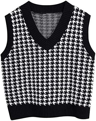 2022 џемпер елек жени обични симпатични симпатични houndstooth v вратот мода y2k врвови графички маички кошули удобни резервоари врвни туники пад