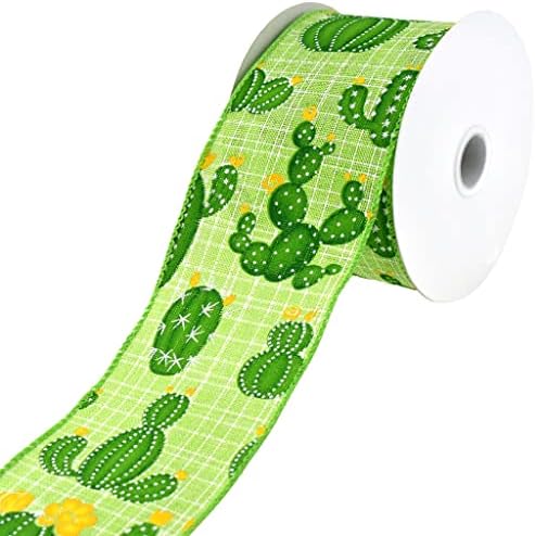Homeford Blouming Cactus Faux Linen Wired Ribbon, 2-1/2-инчи, 10-двор-жолта