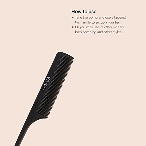 Lunata Style Me Comb Combate Coulbon Fiber | Црн - чешел од јаглерод, чешел со широки јаглеродни влакна | Јаглеродни чешли за жени за чешлање,