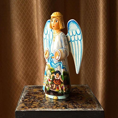 Најдоброто ангелски ангел над децата украински рачно врежана цврста дрво фигура 10 инчи