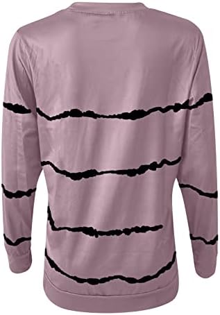 Женски врвови 2023 есен моден цврст шарен лента со долг ракав лабав вклопат кошули со пулвер, облечени обични екипи за екипаж на екипаж