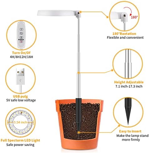Gooingtop LED LED Grow Light, Halo Plant Larm за растенија во затворен простор, бел круг слаба светлина за бонсаи сукуленти мини мали растенија,