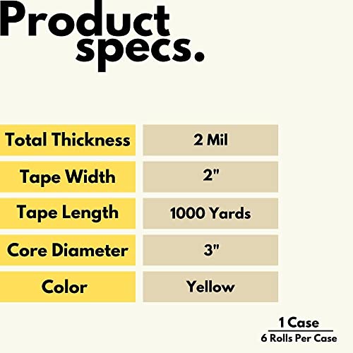 PSBM жолта лента за пакување за машини за диспензери, 2 инчи x 1000 јарди, 6 пакувања, обоена лента за пакување за електронски преполнувач