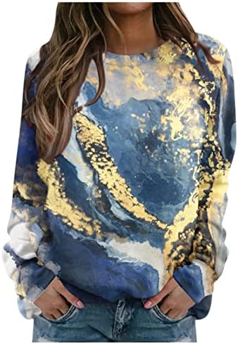 Jjhaevdy женски обични маички со долги ракави екипаж џемпер џемпер од џемпер пад пулвер лабава маичка на врвови печатени преголеми