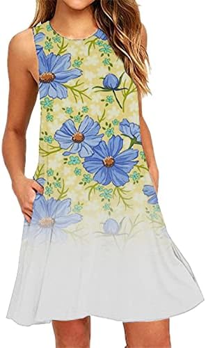 Kcjgikpok жени плус фустан со големина, цветна графичка печатена плус големина о-врата без ракави плажа прикриени фустани тинејџерски