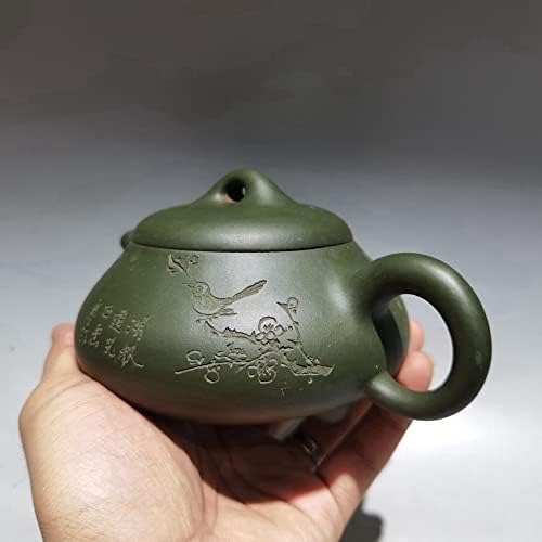 Lshacn Кинески јиксинг Зиша Клеј чај од чај Гонгфу постави виолетова глинена чајник Гу ingинџу зелена кал камен пиао тенџере цвеќиња и птици 360 мл
