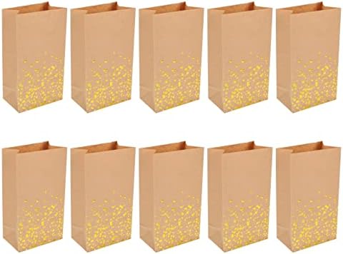 Бронзинг злато Крафт торби за бонбони: 10 парчиња печатена хартија за хартија за печатење на отпечатоци, рамна торба за роденденски пакет