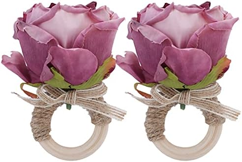2 парчиња елегантна дрвена тока со салфетка, вештачки цветни салфетки прстен вештачки држач за салфетка за салфетка за свадбени фестивални
