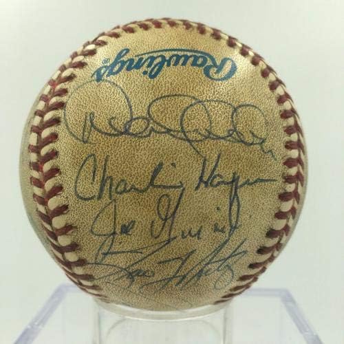 1996 Teamујорк тимот на Јенкис потпиша игра користена бејзбол Дерек etетер Маријано Ривера ЈСА - МЛБ автограмирана игра користена бејзбол
