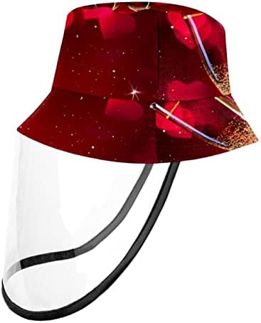 Заштитна капа за возрасни со штит за лице, рибарска капа Анти сонце капаче, розово црвено срце в Valentубените