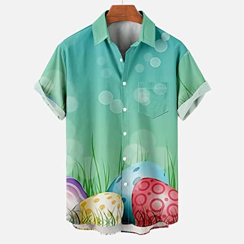 Велигденски кошули за мажи Смешни велигденски јајца за зајаче печатени маички со џебови со големина на големина на големите кошули на хавајски