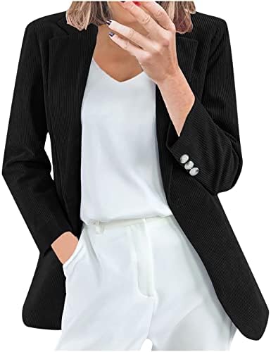 Женски обични блејзер јакни со долг ракав лапел отворен предниот дел од лабава работа канцеларија за канцеларија со цврста кардиган