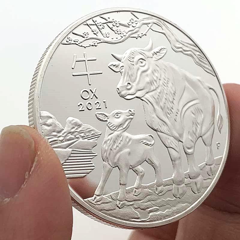 2021 Австралиски Зодијак Грд Вол Сребрен Медалјон Новогодишна Монета Од Волови Комеморативна Монета