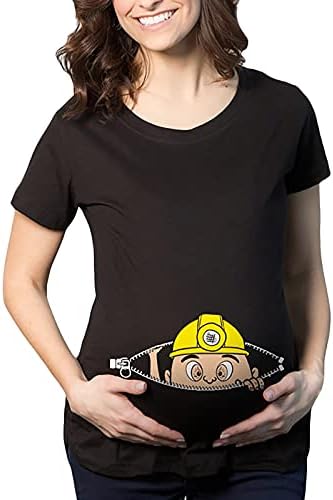 Womenените породилна кошула симпатична смешна породилна бременост лажичка на вратот на вратот на вратот за бремена маица за бремени жени