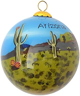 Рачно насликано стакло Божиќен украс - Пустински поглед на Сагуаро Кактус Аризона