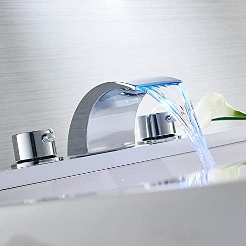 BWE 8 инчи широко распространета тапа за бања модерна со склопување на мозоци со прелевање и водопад LED водопад 2 рачки 3 дупки бања за
