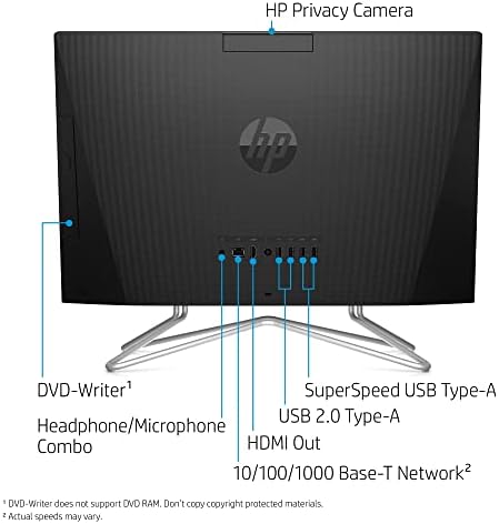 HP 22 се-во-еден десктоп компјутер 21,5 Дијагонален FHD IPS екран на допир AMD Ryzen 3 3250U процесор 32 GB RAM 1TB SSD DVD-RW тастатура и