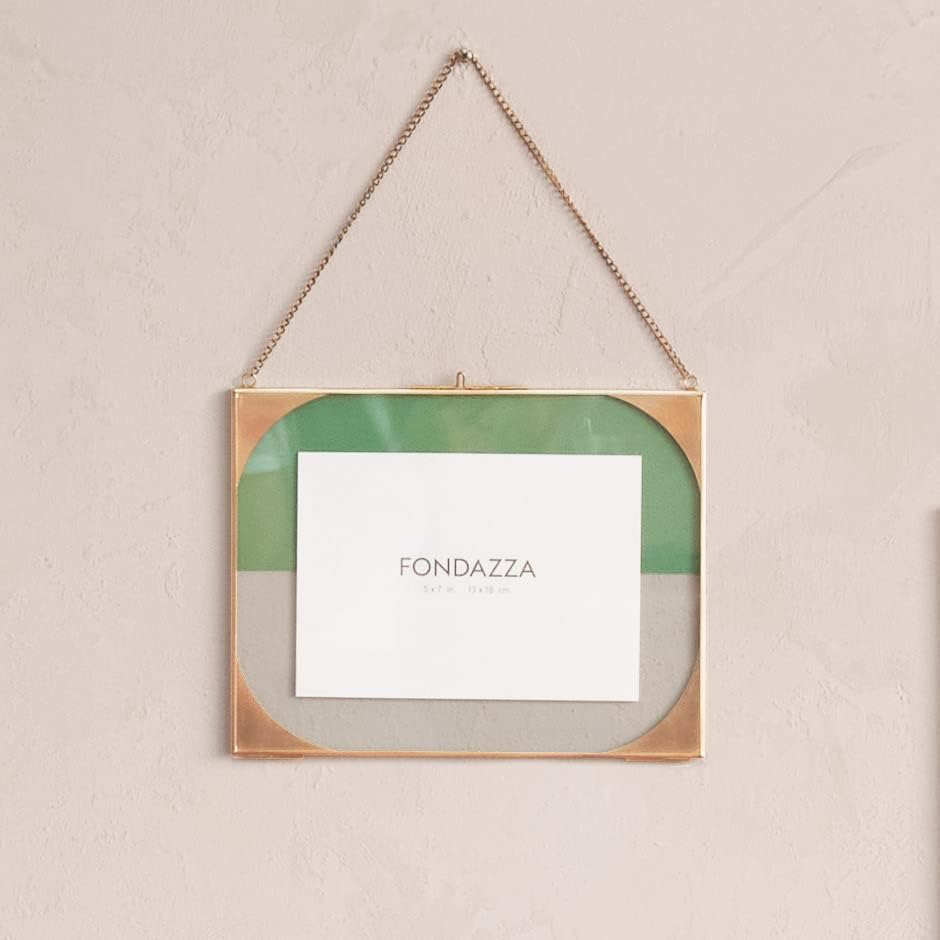 Fondazza 7x5 wallид виси фото рамка, златен месинг и чисто стакло, дизајн на геометрија месинг, хоризонтална рамка за лебдечка слика