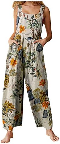 2023 Летни модни комбинезони за жени плус големина одговараат на обични цвеќиња печатени високи половини со широки нозе, целокупни скокови