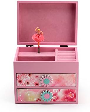 Розова дрвена цветна тема 18 белешка за балерина музичка кутија - многу песни што треба да ги изберете - мојот начин