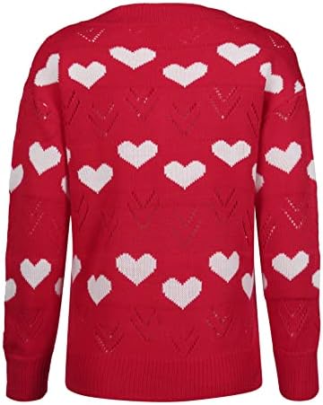 Grlyенски грди џемпери со долги ракави секси плетени врвни блузи случајни срцеви печати плетени џемпер врвни Божиќни врвови