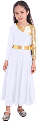 металик за златна боја на девојчето, пофалби, танцуван фустан, танцувачка облека, лирско христијанско обожавање танцуван фустан