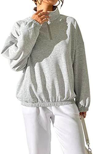 Gdlifecome преголеми женски џемпери четвртина од зип -влезови лесни лесни долги ракави стојат јаки врвови