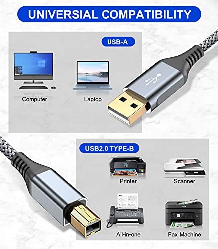 КАБЕЛ ЗА печатач USB ДО USB B Кабел 10ft &засилувач; USB Тип C Кабел 3.1 Кабел За Брзо Полнење 2-Пакет 6.6 ft+6.6 ft Најлон Плетенка