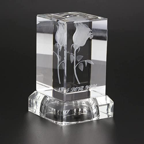Дизајни од Бренда 2010 3Д ласерска врежана К9 Кристална коцка со светлечка база на штанд, те сакам Роуз, годишнина од свадбени