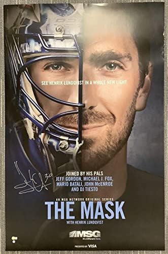 Хенрик Лундквист потпиша постер 25x40 The Mask Msg NY Rangers Insc Auto Steiner - Autographed NHL Photos