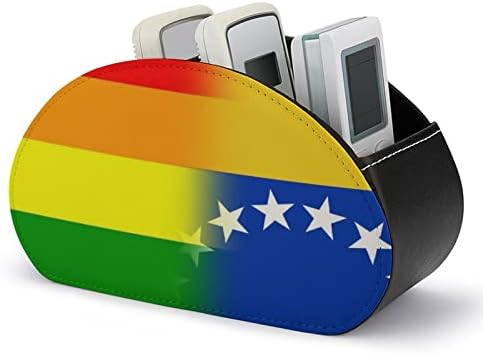 ЛГБТ гордост Венецуела знаме за далечински управувач за далечински управувач PU Fore Caddy Storage Grateizer Box со 5 оддели за материјали за домашни канцеларии