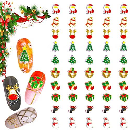 Silpecwee 50 парчиња Божиќни нокти шарми 3D Nail Art Charms Nail Jewels Nail Studs Nail Rhinestone Snowman Elk Holidation Holiday Nail Kit