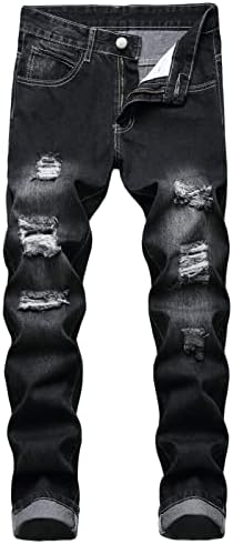 Менс редовно вклопување искинати потресени фармерки исправена нога уништена измиена тексас фармерки хип хоп џин панталони со дупки