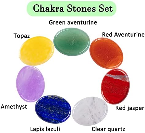 7 Природни чакра камења сет и лековити кристали комплет - овална форма на палма полирани природни кристали на реики за почетници