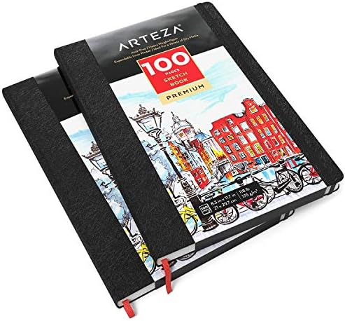 Книга за скици на Артеза 8.3x11,7 инчи, пакет од 2, 100 страници по подлога, 118lb/175gsm, списанија со тврда лента со лента