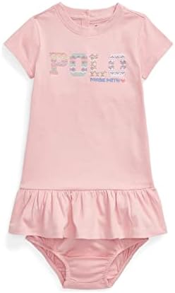 Поло Ралф Лорен бебе девојче лого памук дрес фустан и цветач 2 парчиња сет
