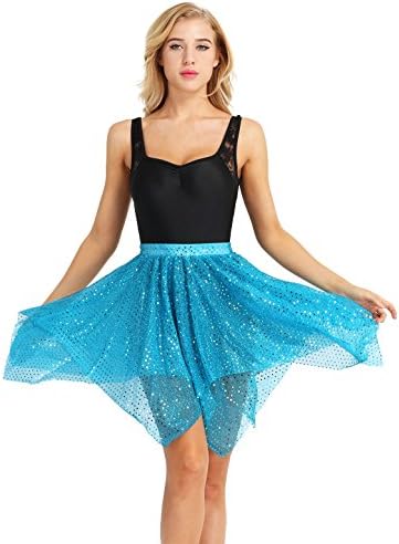 Xunzoo Women Women Sparkly Sequin Dance Scirders Еластични асиметрични мрежи за танцување здолништа Возрасни костуми за танцување