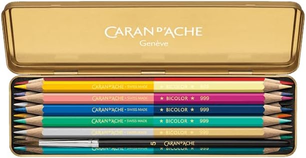 Caran D`ache CC0999-022 Caran d'ache растворливи во вода во боја на моливи, слободно време во боја, призмало, 24 бои, 1,1 инчи, пакет од 12