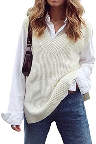 Женски џемпери за пулвер v-врат за влечење кошула судир во боја без ракави џемпери џемпери за џемпер за џемпер