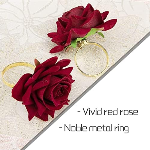 XJJZS 10 парчиња црвена роза форма пешкир тока салфетка прстен венчаница хотелска маса декор држач за салфетка
