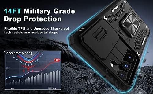DEERLAMN За Samsung Galaxy S23 Плус Случај Со Капакот Слајд Камера+Заштитник На Екранот, [Магнетни Kickstand] [Заштита Камера] Воена Одделение
