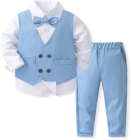 3-парче лажен елек на бебето на бебето со кошула, елек, панталони и вратоврска-елекот не е отстранлив）
