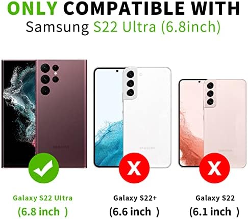 Fyy Случај За Galaxy S22 Ultra 5G, Кожен Паричник Флип Фолио Случај Со Огледало и Рачен Зглоб За Samsung Galaxy S22 Ултра 5G Црна