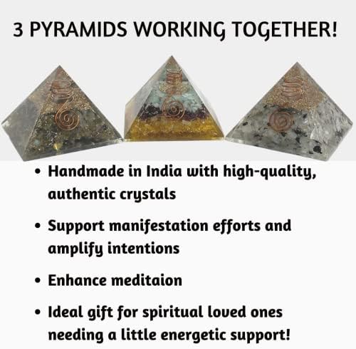 Оргон пирамида - сет од 3 - Оргонски генератор Богатство Кристал Пирамида - Оргонит Месечината пирамида кристал - лабрадорит лековит