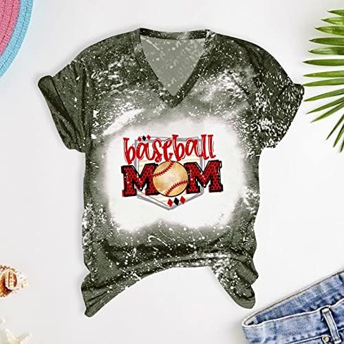 Womenените бејзбол мама кошула смешна мама буква печати изветвена маица V вратот случајна бејзбол мајка кратка ракав маичка на врвови