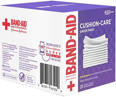 Band-Aid® Brand Cushion-Care ™ Gauze Pads 2in x 2in, 25 брои